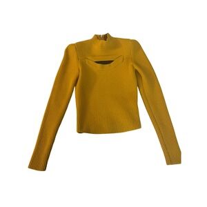 Carven Paris Mustard Yellow Ribbed Wool Angora Cutout Mock Neck Sweater XS Italy